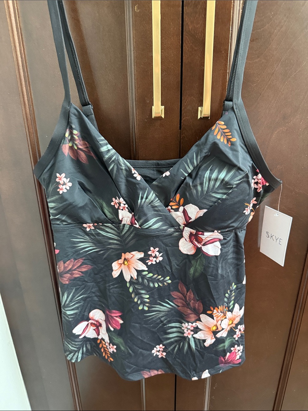Skye Black Floral Tankini Top